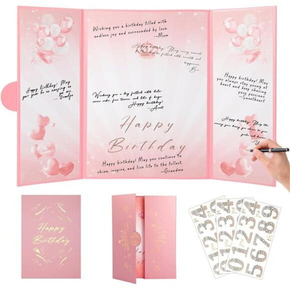 Pink Gold Birthday Guestbook Sign In Board Party Decoration Keepsake Display - Picture 1 of 8